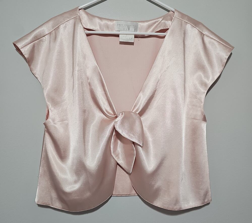 Dessy Collection Soft Pink Satin Tie Front Cropped Blouse Womens Large Top